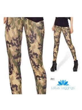 LOTUS Yoga Leggings Exercise Pants Camo Cream Brown Green Spandex Breathable